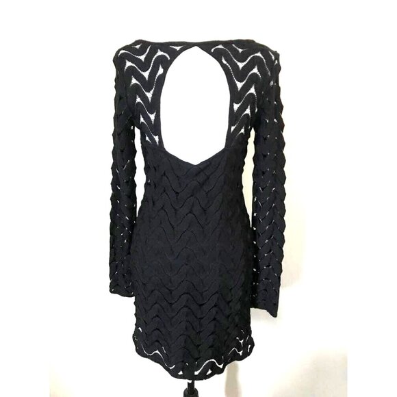FREE PEOPLE Midi Dress Size Small Black Lined Open Knit Shell Overlay - Picture 5 of 8